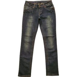 Maduzi Women's Dark Wash Semi Faded Distressed Skinny Leg Jeans Size 8